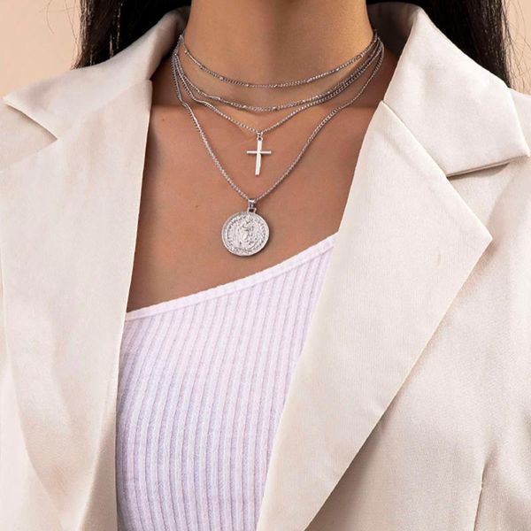lacteo vintage carved coin metal cross pendnat necklace steampunk multi layered alloy chain choker jewelry for women pendant necklaces, Silver
lacteo vintage carved coin metal cross pendnat necklace steampunk multi layered alloy chain choker jewelry for women pendant necklaces, Silver