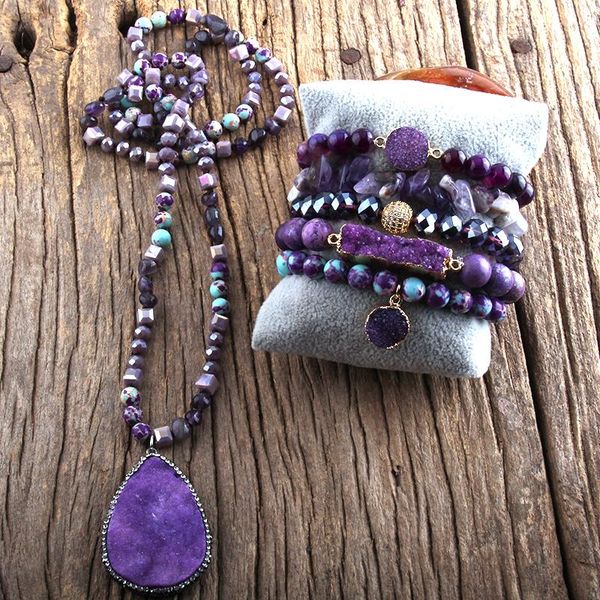 fashion boho jewelry set semi precious stone knotted natural stones druzy charm pendant necklace bracelet earrings &, Silver
fashion boho jewelry set semi precious stone knotted natural stones druzy charm pendant necklace bracelet earrings &, Silver