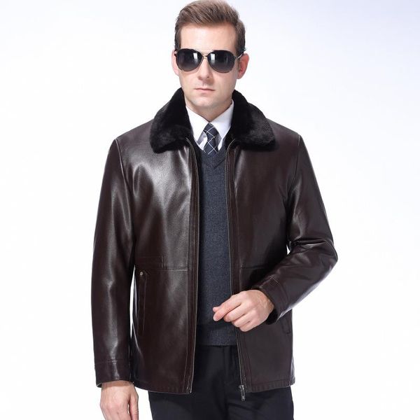 men's leather & faux middle aged coat male winter brand one piece jacket business casual, Black
men's leather & faux middle aged coat male winter brand one piece jacket business casual, Black