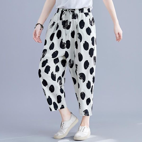 women's pants & capris trousers women large size summer polka dot printed cotton linen casual female loose harem, Black;white
women's pants & capris trousers women large size summer polka dot printed cotton linen casual female loose harem, Black;white