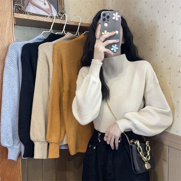 women's sweaters half high collar long sleeve sweater bottomed 2021 design sense of gentle top, White;black
women's sweaters half high collar long sleeve sweater bottomed 2021 design sense of gentle top, White;black