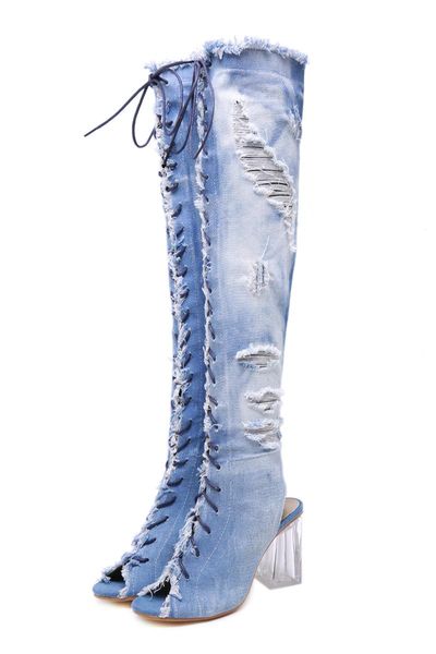 boots shoes for 2021 women autumn modern ripped jeans design hollow out over-knee fish mouth lace-up high heels lady sanda, Black
boots shoes for 2021 women autumn modern ripped jeans design hollow out over-knee fish mouth lace-up high heels lady sanda, Black