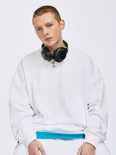 men drop shoulder oversize pullover 01mp#, Black