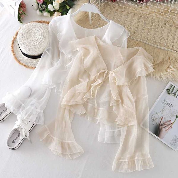 women summer lantern batwing sleeve korean chiffon basic shirt ruffles elegant lady office cardigan pullover blouse 210601, White
women summer lantern batwing sleeve korean chiffon basic shirt ruffles elegant lady office cardigan pullover blouse 210601, White