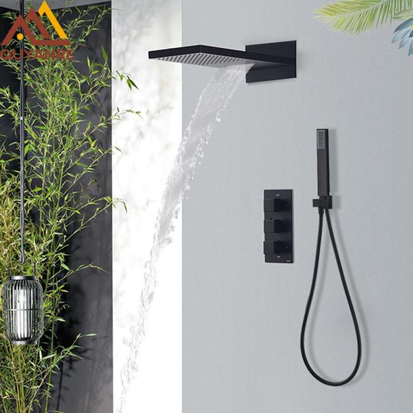quyanre black thermostatic shower faucets set rain waterfall head with 3-way mixer tap bath faucet bathroom sets
quyanre black thermostatic shower faucets set rain waterfall head with 3-way mixer tap bath faucet bathroom sets