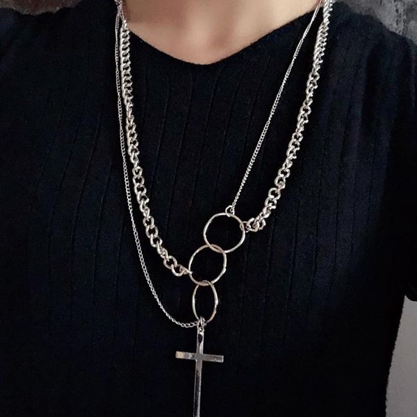 punk cool hiphop double layer silver metal round circle chain link cross pendant necklace for women men party chains
punk cool hiphop double layer silver metal round circle chain link cross pendant necklace for women men party chains