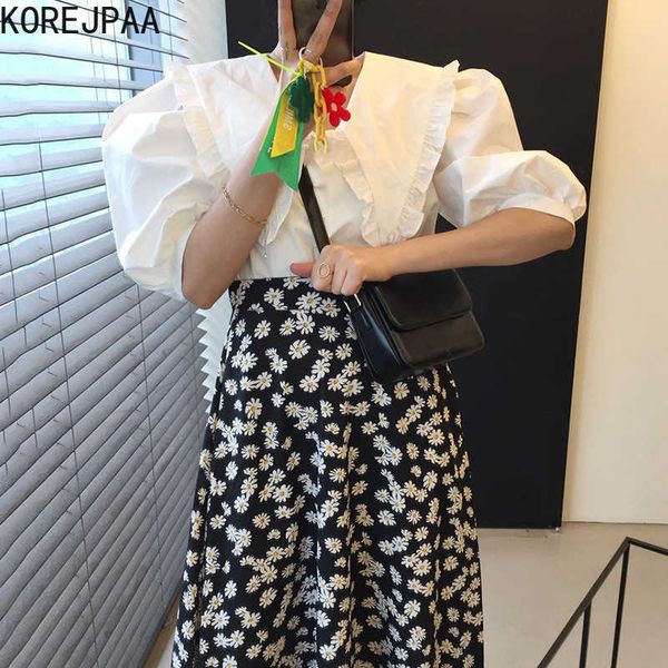 korejpaa women dress sets summer korean ruffled large lapel loose bubble sleeve shirt and high waist small daisy skirt suit 210526, White
korejpaa women dress sets summer korean ruffled large lapel loose bubble sleeve shirt and high waist small daisy skirt suit 210526, White