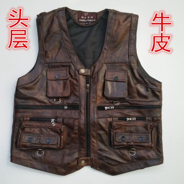 men's cowhide vt, front garment, pocket, autumn and winter, 2022, Black;white