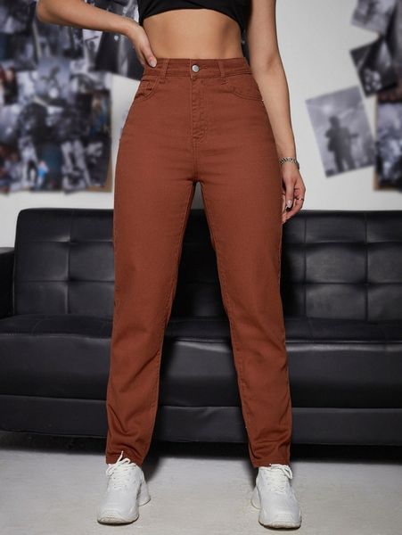 high waist mom jeans 41je#, Blue