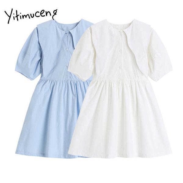 yitimuceng shirt dresses women summer high waist puff sleeve peter pan collar a-line white blue korean fashion dress 210601, Black;gray
yitimuceng shirt dresses women summer high waist puff sleeve peter pan collar a-line white blue korean fashion dress 210601, Black;gray