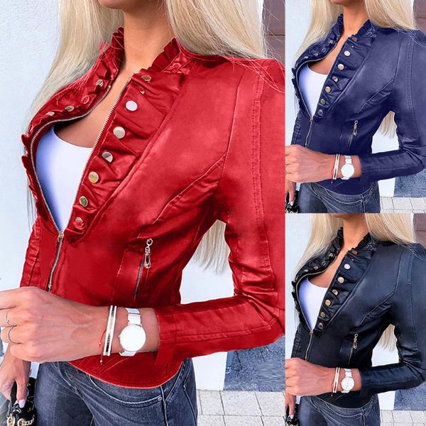 fashion women autumn winter faux leather zip pockets ruffled motorcycle jacket buttons ruffle design, zipper closure, with pocke women', Black;brown
fashion women autumn winter faux leather zip pockets ruffled motorcycle jacket buttons ruffle design, zipper closure, with pocke women', Black;brown