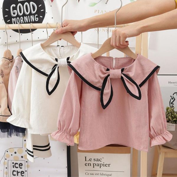 girls' shirts, cotton jacquard children's flared sleeve , ruffled collars, spring and autumn clothes, baby girls and women, White;black 
girls' shirts, cotton jacquard children's flared sleeve , ruffled collars, spring and autumn clothes, baby girls and women, White;black