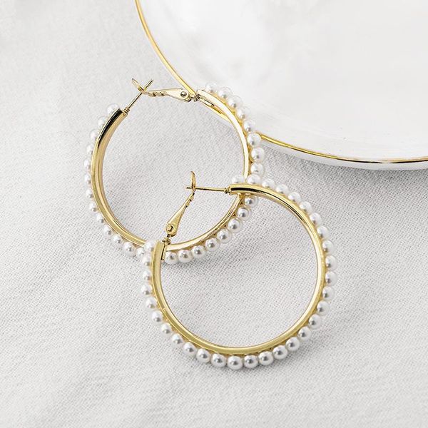 hoop & huggie european style big circle earrings for women delicate pearl statement earring gold color jewelry party gift, Golden;silver
hoop & huggie european style big circle earrings for women delicate pearl statement earring gold color jewelry party gift, Golden;silver