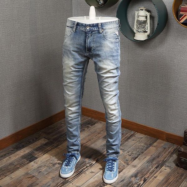 men's jeans italian style fashion men light blue white wash slim fit classical vintage summer simple designer pants
men's jeans italian style fashion men light blue white wash slim fit classical vintage summer simple designer pants