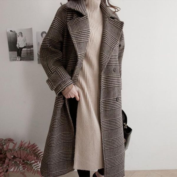 women's trench coats thickened woolen coat medium long plaid windbreaker large winter, Tan;black
women's trench coats thickened woolen coat medium long plaid windbreaker large winter, Tan;black