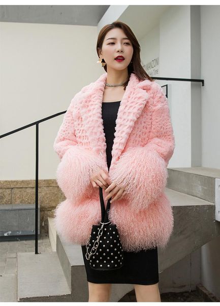 women's fur & faux genuine real natural coat with lamb hem and cuff collar fashion jacket lady english, Black
women's fur & faux genuine real natural coat with lamb hem and cuff collar fashion jacket lady english, Black