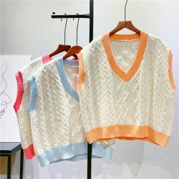 knits colors dot v-neck knitted women spring autumn sweet students sweater vest crop, White
knits colors dot v-neck knitted women spring autumn sweet students sweater vest crop, White
