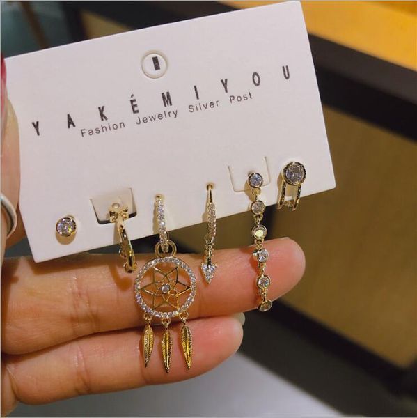 stud women silver needle + copper circle 6 piece dream catcher ear bone clip zircon personality earrings, Golden;silver
stud women silver needle + copper circle 6 piece dream catcher ear bone clip zircon personality earrings, Golden;silver
