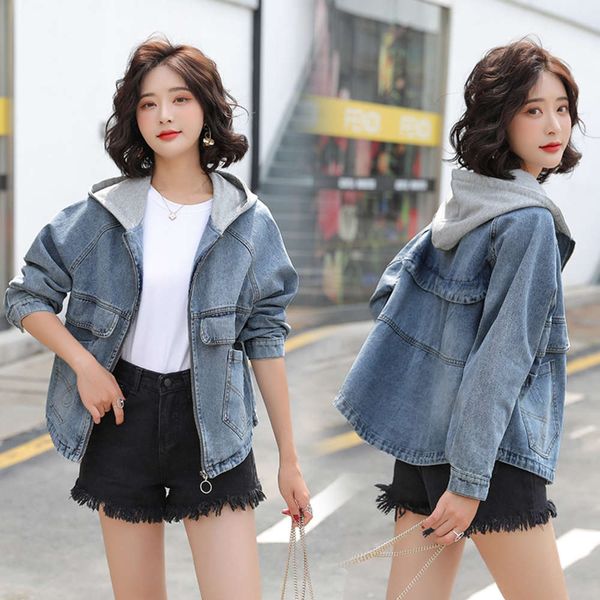 short denim jacket women's loose hooded versatile small spring and autumn, Black;brown
short denim jacket women's loose hooded versatile small spring and autumn, Black;brown