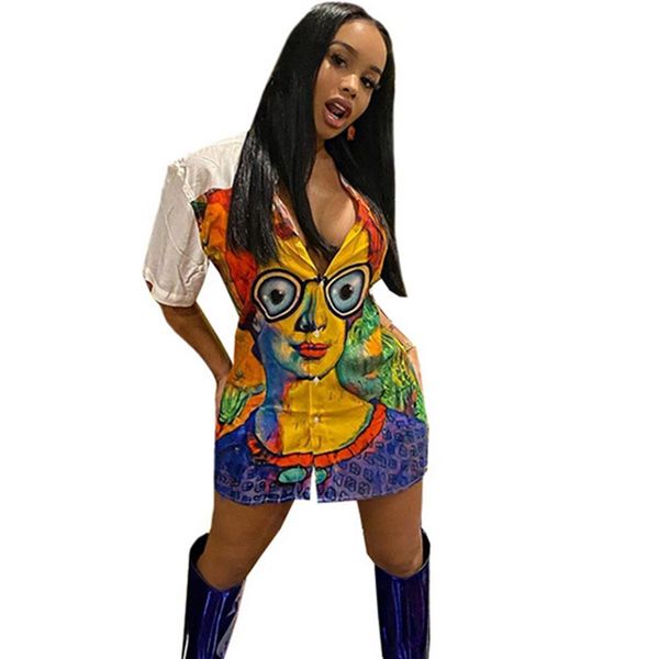 character printed casual shirt dress women streetwear loose summer shirt dress short turn down collar button up mini shirt dress, Black;white 
character printed casual shirt dress women streetwear loose summer shirt dress short turn down collar button up mini shirt dress, Black;white