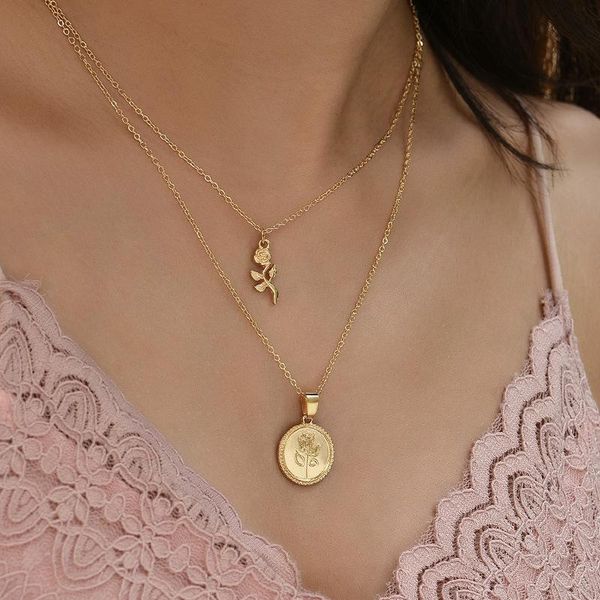 pendant necklaces fashion gold rose flower necklace for women double-layered party wedding bohemian jewelry gifts, Silver
pendant necklaces fashion gold rose flower necklace for women double-layered party wedding bohemian jewelry gifts, Silver