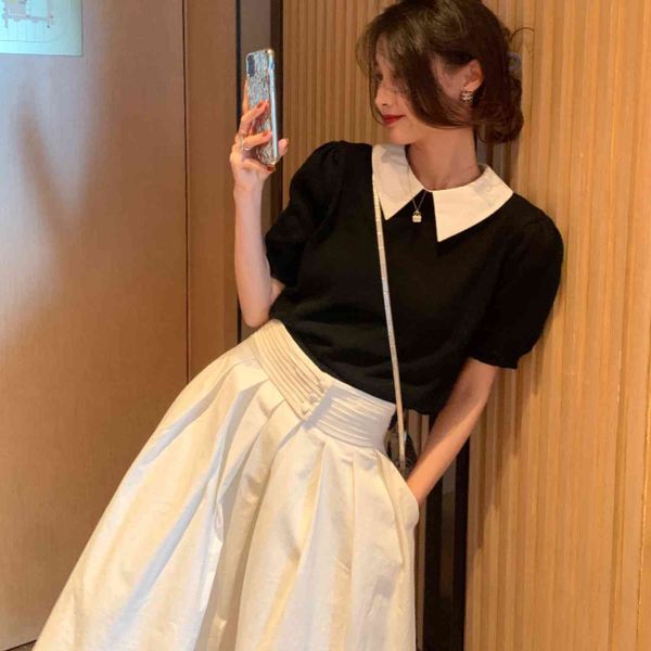 women's sweaters maisie women pullovers knitted turndown collar puff short sleeve summer solid elegant high street rm2q, White;black
women's sweaters maisie women pullovers knitted turndown collar puff short sleeve summer solid elegant high street rm2q, White;black