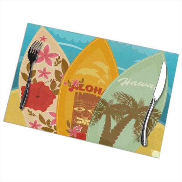 pcs placemat vintage surfboards on beach fabric table mats tableware kitchen tool & pads
pcs placemat vintage surfboards on beach fabric table mats tableware kitchen tool & pads