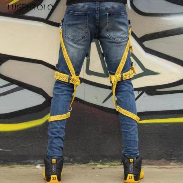 men jeans yellow ribbon casual slim hole straight zipper button street fashion long pencil lugentolo men's, Blue
men jeans yellow ribbon casual slim hole straight zipper button street fashion long pencil lugentolo men's, Blue