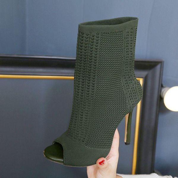 dress shoes whnb 2021 beige green ladies open toe short boots elastic small hole hollow out breathable women pumps, Black 
dress shoes whnb 2021 beige green ladies open toe short boots elastic small hole hollow out breathable women pumps, Black