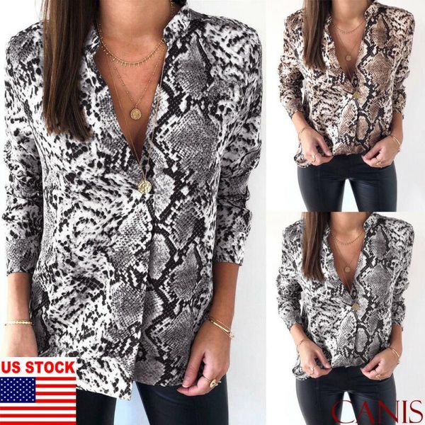 women's blouses & shirts us women v neck ladies snake skin print long sleeve loose t shirt blouse, White
women's blouses & shirts us women v neck ladies snake skin print long sleeve loose t shirt blouse, White