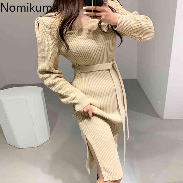 nomikuma vintage v-neck slim knitted dresses korean long sleeve women sweater dress sashes slim waist split vestidos 6d122 210427, Black;gray
nomikuma vintage v-neck slim knitted dresses korean long sleeve women sweater dress sashes slim waist split vestidos 6d122 210427, Black;gray