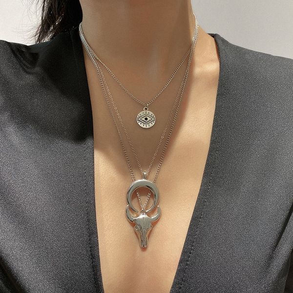 crescent moon ethnic style bull head pendant necklaces relief devil eye clavicle chain multi-layer personality three-dimensional light luxur, Silver
crescent moon ethnic style bull head pendant necklaces relief devil eye clavicle chain multi-layer personality three-dimensional light luxur, Silver