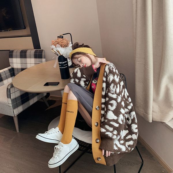 women's knits & tees korean leopard print sweater jacket fall/winter wear all-match lazy wind loose knit cardigan s07t, White
women's knits & tees korean leopard print sweater jacket fall/winter wear all-match lazy wind loose knit cardigan s07t, White