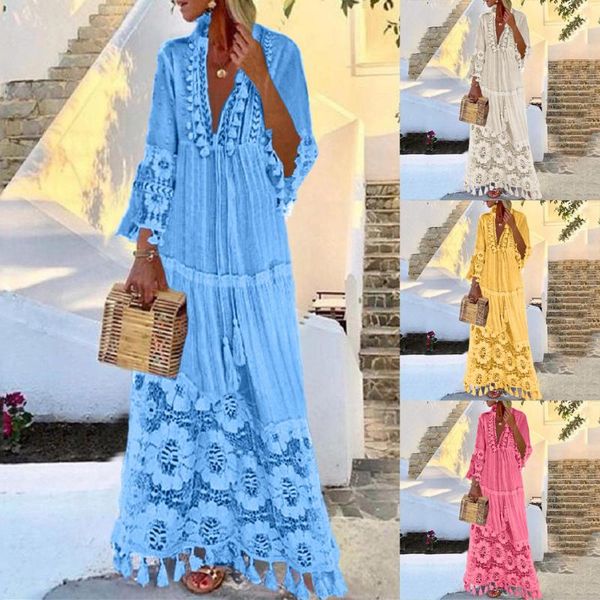 casual dresses 2021 fall women's deep v-neck flare sleeve lace long skirt fringed bohemian loose large size beach dress robe clcey, Black;gray
casual dresses 2021 fall women's deep v-neck flare sleeve lace long skirt fringed bohemian loose large size beach dress robe clcey, Black;gray