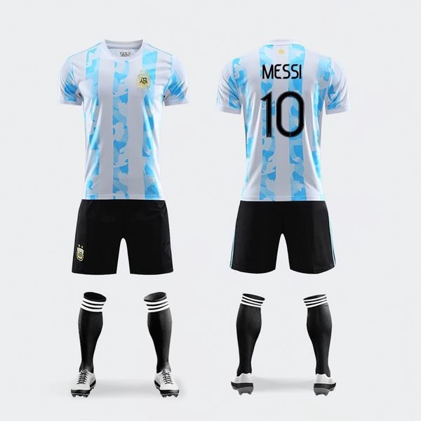2021 argentina jersey football suit men's messi primary and secondary school match training kit children, Black;white
2021 argentina jersey football suit men's messi primary and secondary school match training kit children, Black;white