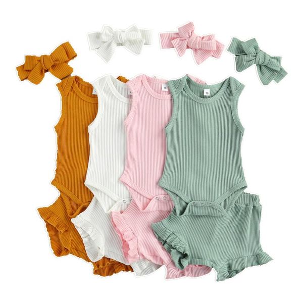 pieces baby girl clothes sets solid color o-neck sleeveless ribbed romper+ shorts+ headband for summer 0-18 months clothing, White
pieces baby girl clothes sets solid color o-neck sleeveless ribbed romper+ shorts+ headband for summer 0-18 months clothing, White