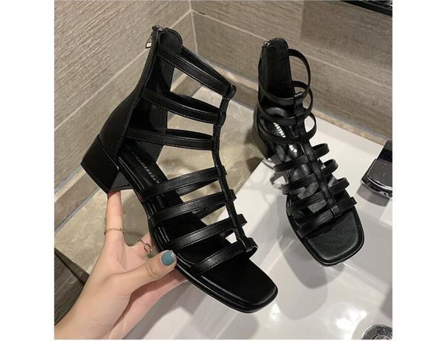 sandals 2021 summer fairy roman middle heel thick hollow square head back zipper women's shoes, Black
sandals 2021 summer fairy roman middle heel thick hollow square head back zipper women's shoes, Black