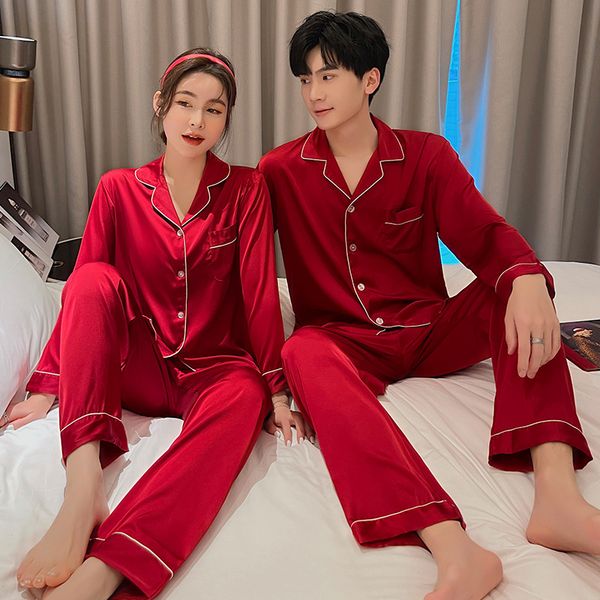 summer lovers men women long sleeve pants couple solid color pajamas set sleepwear satin homewear nightwear, Black;red
summer lovers men women long sleeve pants couple solid color pajamas set sleepwear satin homewear nightwear, Black;red