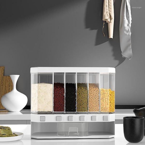 wall mounted divided rice and cereal dispenser plastic storage box 6 moisture proof automatic racks for kitchen
wall mounted divided rice and cereal dispenser plastic storage box 6 moisture proof automatic racks for kitchen