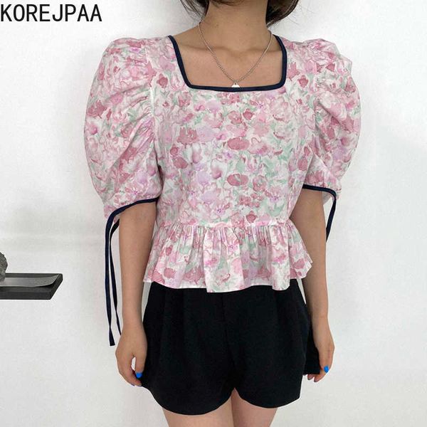 korejpaa women shirt summer french temperament thin square collar ink flower print bandage puff sleeve hem ruffle blouses 210526, White
korejpaa women shirt summer french temperament thin square collar ink flower print bandage puff sleeve hem ruffle blouses 210526, White