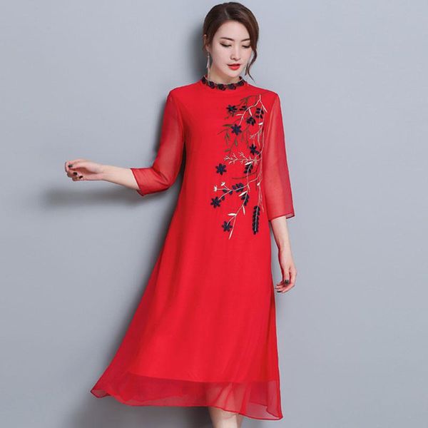 tide summer style chiffon dress red flower embroidery vintage dresses for women spring layer elegant faux silk vestidos casual, Black;gray
tide summer style chiffon dress red flower embroidery vintage dresses for women spring layer elegant faux silk vestidos casual, Black;gray