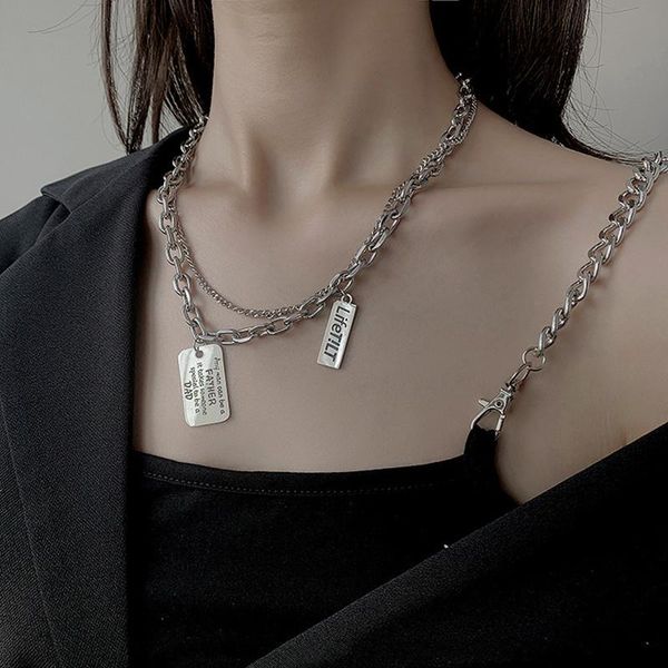 pendant necklaces aomu ins hip hop personality simple geometric letter square titanium steel double layer long clavicle chain necklace, Silver
pendant necklaces aomu ins hip hop personality simple geometric letter square titanium steel double layer long clavicle chain necklace, Silver