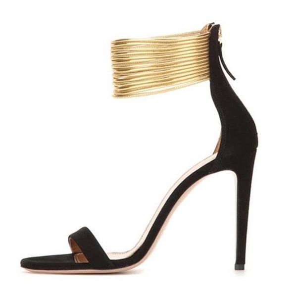 gold ankle straps high heel sandals for women cut-out thin summer dress shoes back zipper strappy plus size 11, Black
gold ankle straps high heel sandals for women cut-out thin summer dress shoes back zipper strappy plus size 11, Black