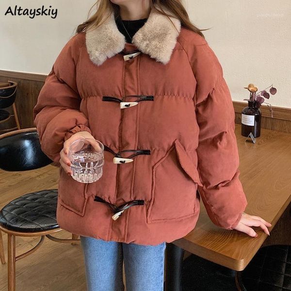 women short style parkas warm sweet turn-down collar horn button coats female cute soft all-match outwear loose fashion clothes women's, Black
women short style parkas warm sweet turn-down collar horn button coats female cute soft all-match outwear loose fashion clothes women's, Black