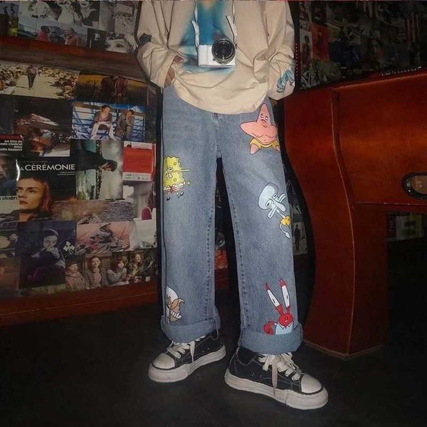 cartoon printed jeans men and women straight loose autumn korean style pants street hip-hop handsome nine-point pants fashion x0621, Blue
cartoon printed jeans men and women straight loose autumn korean style pants street hip-hop handsome nine-point pants fashion x0621, Blue