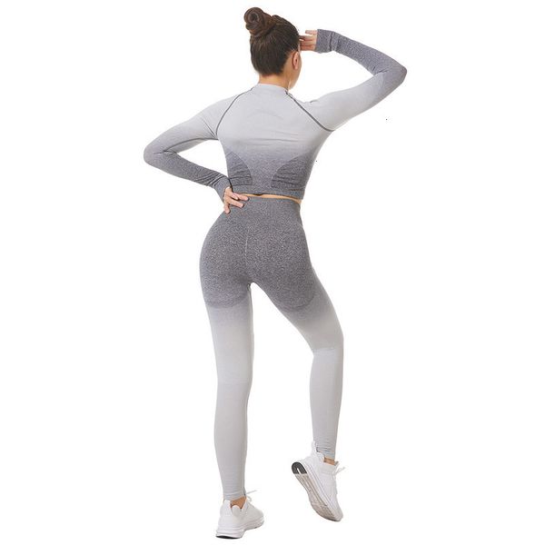 women's tracksuits gradient yoga long sleeve hanging dyeing exercise tight elastic breathable fitness suit, Gray 
women's tracksuits gradient yoga long sleeve hanging dyeing exercise tight elastic breathable fitness suit, Gray