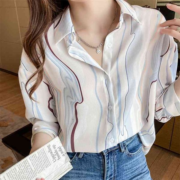 fashion women's printing chiffon shirt female loose polo collarshirts lady simple style 210507, White
fashion women's printing chiffon shirt female loose polo collarshirts lady simple style 210507, White