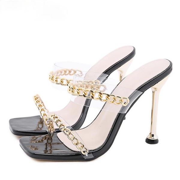 slippers clear transparent high heel summer fashion chain design slip on square toe slides women, Black
slippers clear transparent high heel summer fashion chain design slip on square toe slides women, Black