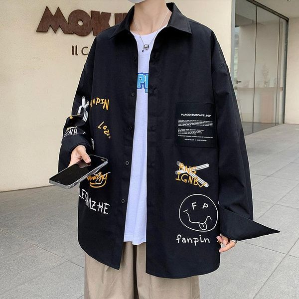 men's casual shirts spring autumn shirt long sleeve graffiti oversized men korean style fashion harajuku clothing, White;black
men's casual shirts spring autumn shirt long sleeve graffiti oversized men korean style fashion harajuku clothing, White;black