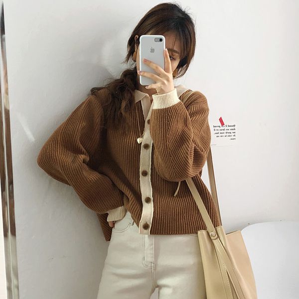 2colors knitted sweater Cardigan Womens Knit Sweater Women turn down collar color patchwork Jacket Coat Autumn (C9340), Black;brown
2colors knitted sweater Cardigan Womens Knit Sweater Women turn down collar color patchwork Jacket Coat Autumn (C9340), Black;brown